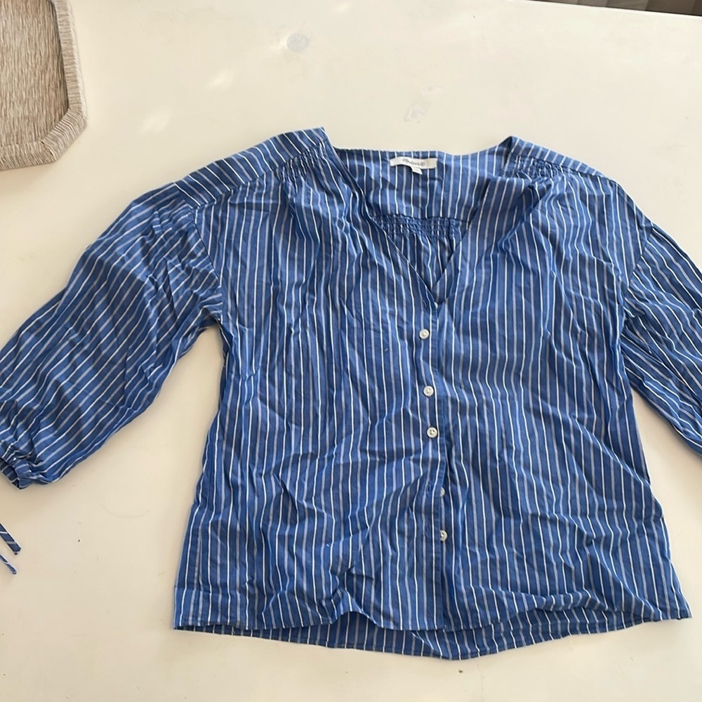 Madewell Blue Striped Blouse Button Up 100% Cotton